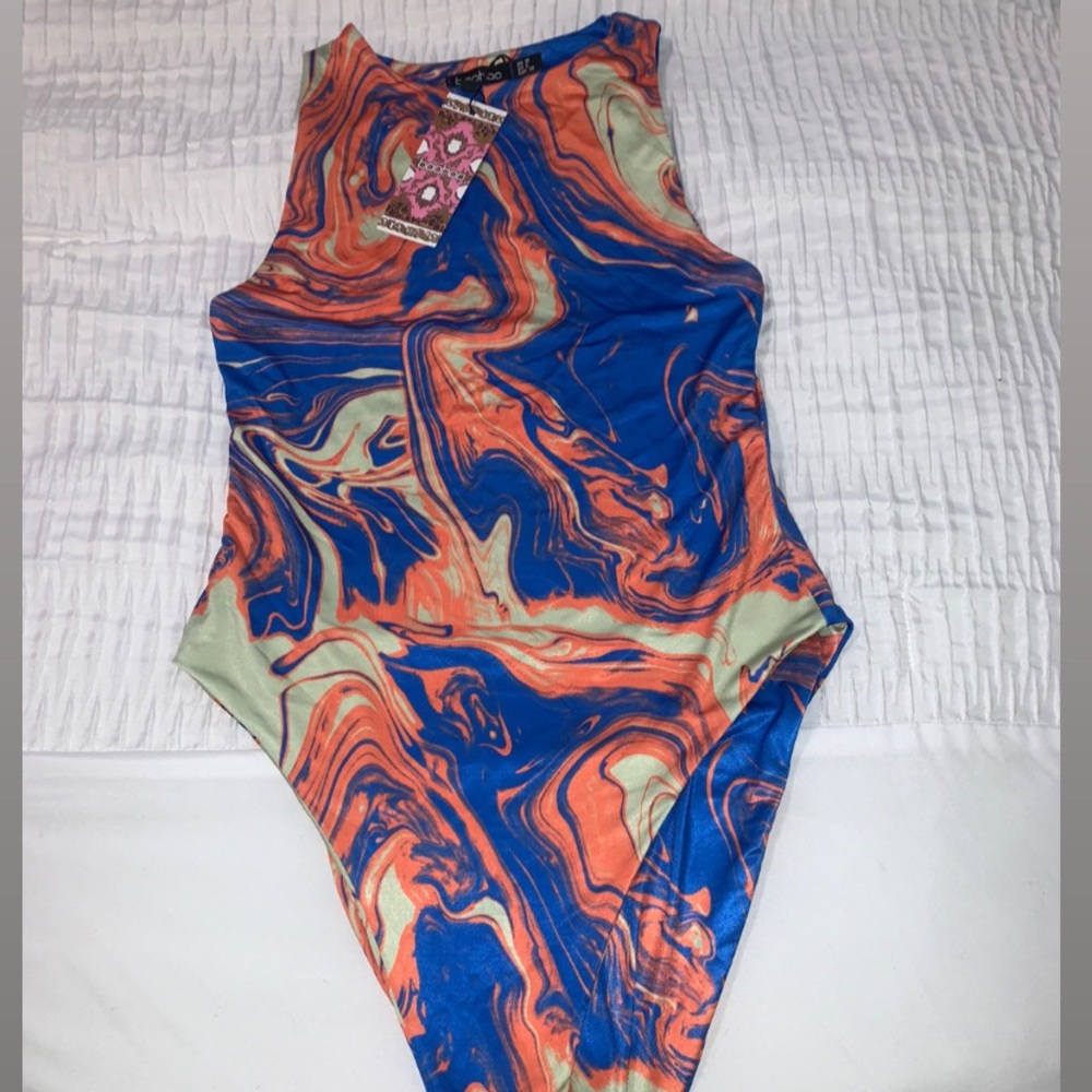 Double Layer Marble Racer Neck Bodysuit